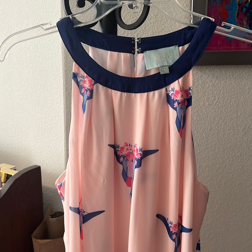 Skies are Blue Pink/Blue Shift Dress With Keyhole Back in Medium